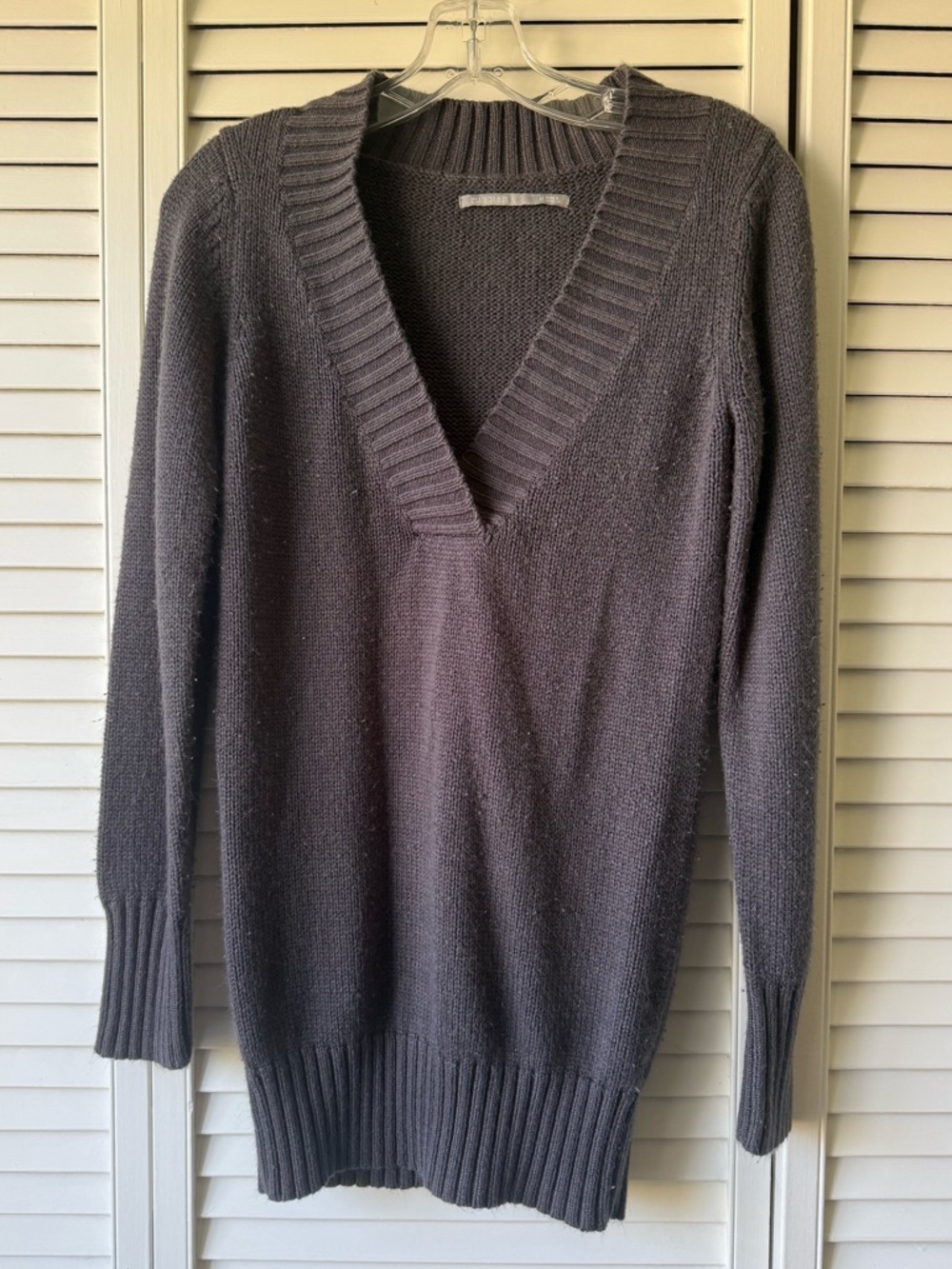 Rubbish Long Grey Tunic Deep V Knit Sweater